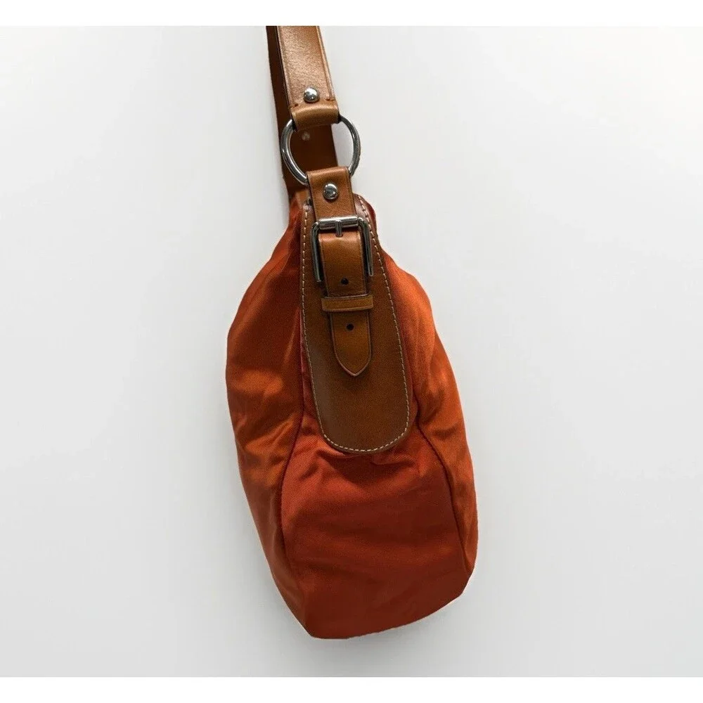 Ralph Lauren equestrian Burnt Orange Purse Hobo Leather Strap Silver Hardware